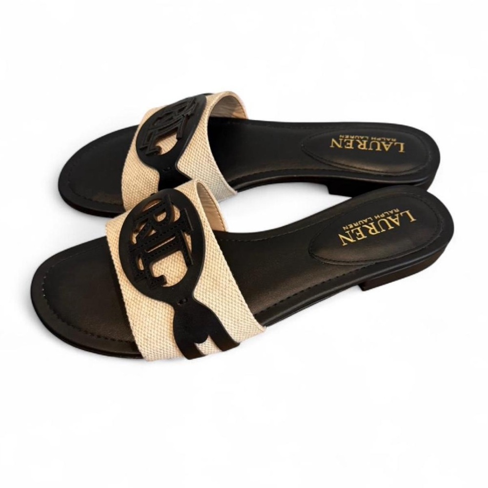 Ralph Lauren Alegra Canvas & Leather Slide Sandal 8.5 - Picture 4 of 8